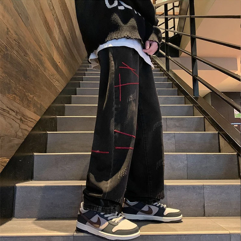 2023 Brand Fashion Men's Jeans Popularity Version Casual Pants High Street Straight Barrel Loose Wide Leg Jeans