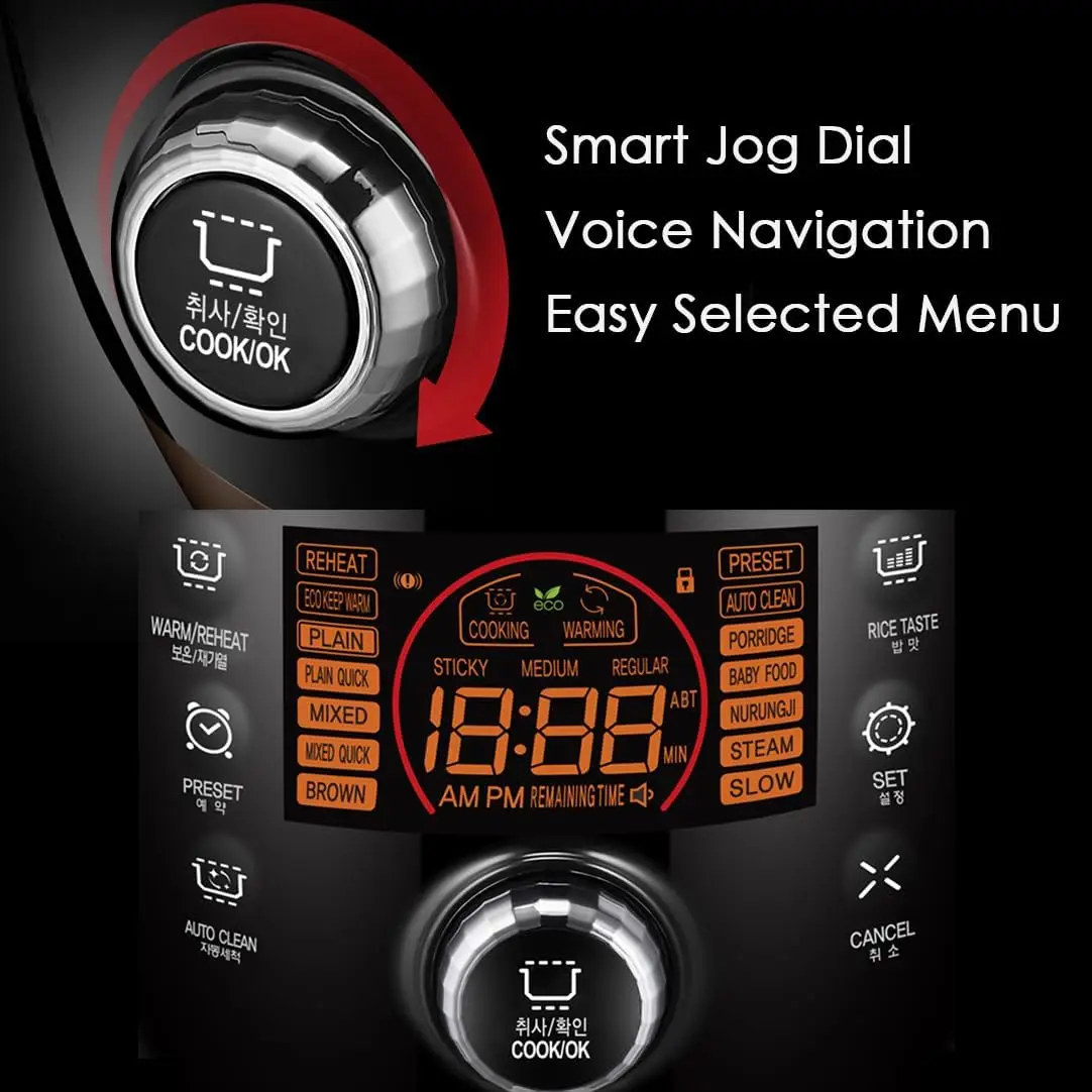 Rice Cooker 6 Cup (Uncooked) Smart Jog Dial Auto Steam Clean Voice Guide Made in Korea B
