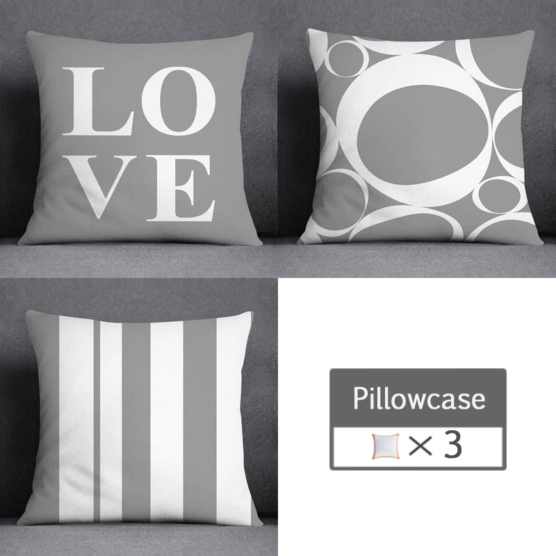3pcs/lot 45X45CM Gray Lumbar Pillow Case Polyester Geometry Leaf Floral Stripes Plaids Print Sofa Throw Cushion Cover Home Decor 