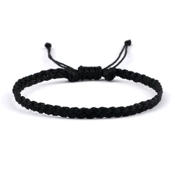 Elegant Handmade Braided Waxed Thread Wristbands - Adjustable Charm Bracelets (Black)