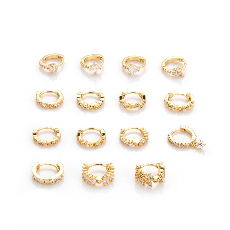 1Pair 18K Gold Plated Stainless Steel Earrings for Women Jewelry Zircon Star Round Leaf Piercing Stud Earrings for Teens