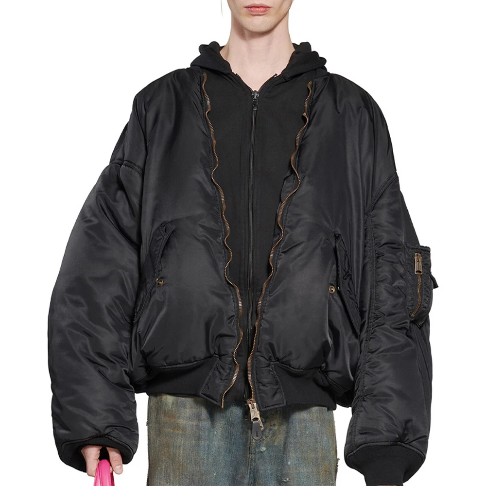 NIGO 남성용 패치워크 후드 파일럿, 루즈한 긴팔 면 재킷, 블랙, 용수철, 가을, Ngvp  nigo6958