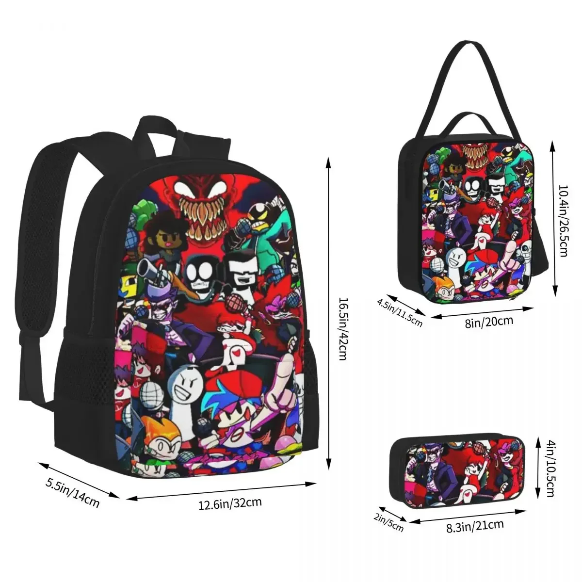

Funkin Characters Fnf Game Backpacks Girls Bookbag Students School Bags Cartoon Kids Rucksack Lunch Bag Pen Bag Three-Piece Set