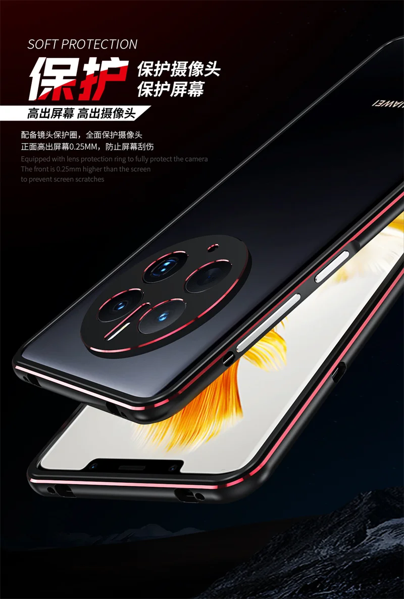 Huawei Mate 50 CET LX9 Bumper Aluminum Metal Frame Cover Hard Case for Huawei Mate 50 Pro DCO LX9 Bumper with Lens Protector