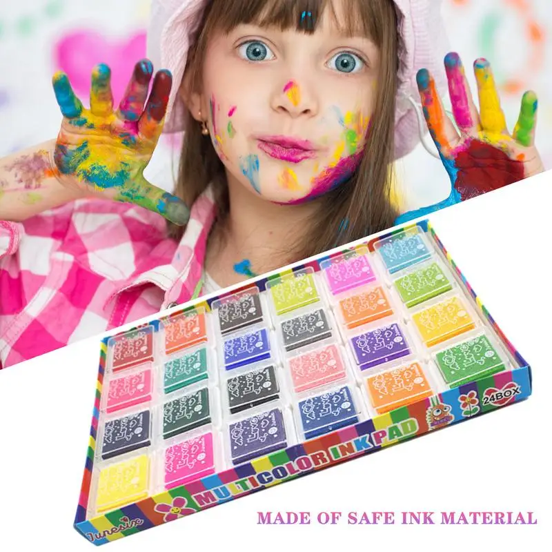 24 Colors Stamp Pad Color Washable Finger Stamp Children Finger Painting Ink Pad Safe Craft Ink For Card Supplies