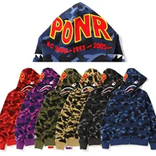 

Men's Women's Bape Shark Classic Camouflage Hoodie High Quality Zipper Sports Jacket Hip Hop Harajuku Plus 4XL New Y2K Hoodies