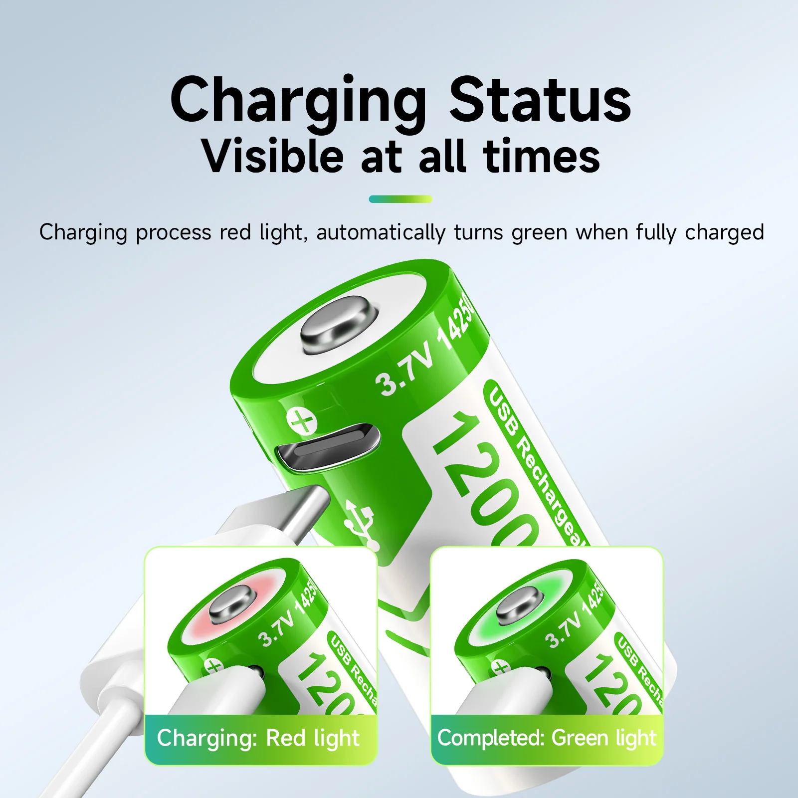 Rechargeable Battery 3.7V 14250 1200mWh with USB Type-c Cable