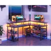 59" L Shaped with Power Outlet and LED Lights, with USB Ports, Reversible L Shape Desk with Storage Shelves & Monitor Stand 6