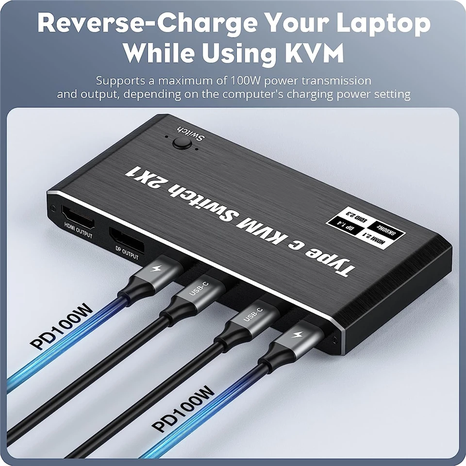 Navceker-thunderbolt Usb c Interruptor Kvm 100w Carga pd 2x1 8k 144hz tipo c Switcher para Laptop Macbook Monitor - Image 6