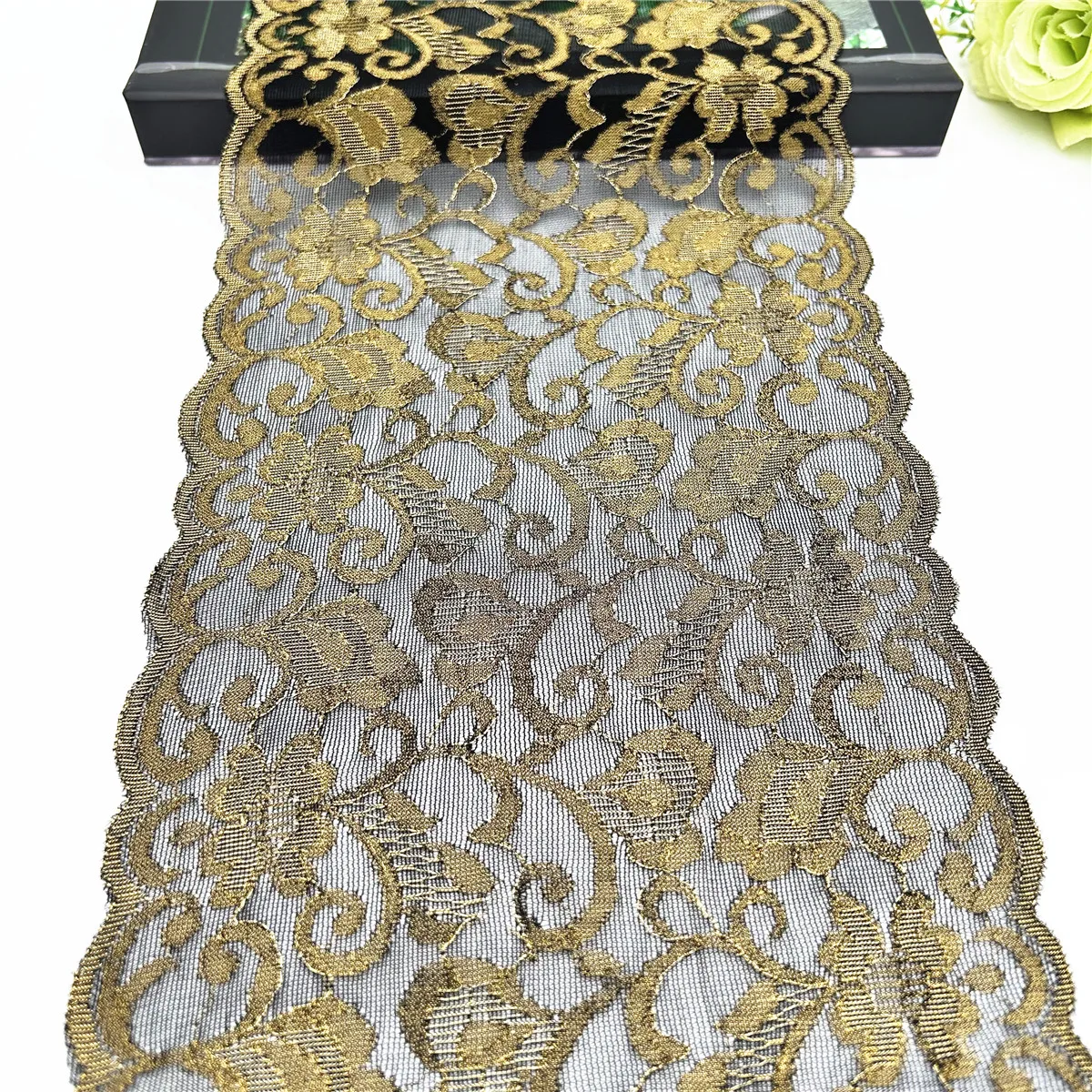 3y/lot W18cm 2 Color Black Cream Gold Elastic Stretch Lace Trim For Lingerie Sewing Craft DIY Apparel Wedding Fabric Sleeve Lace 5