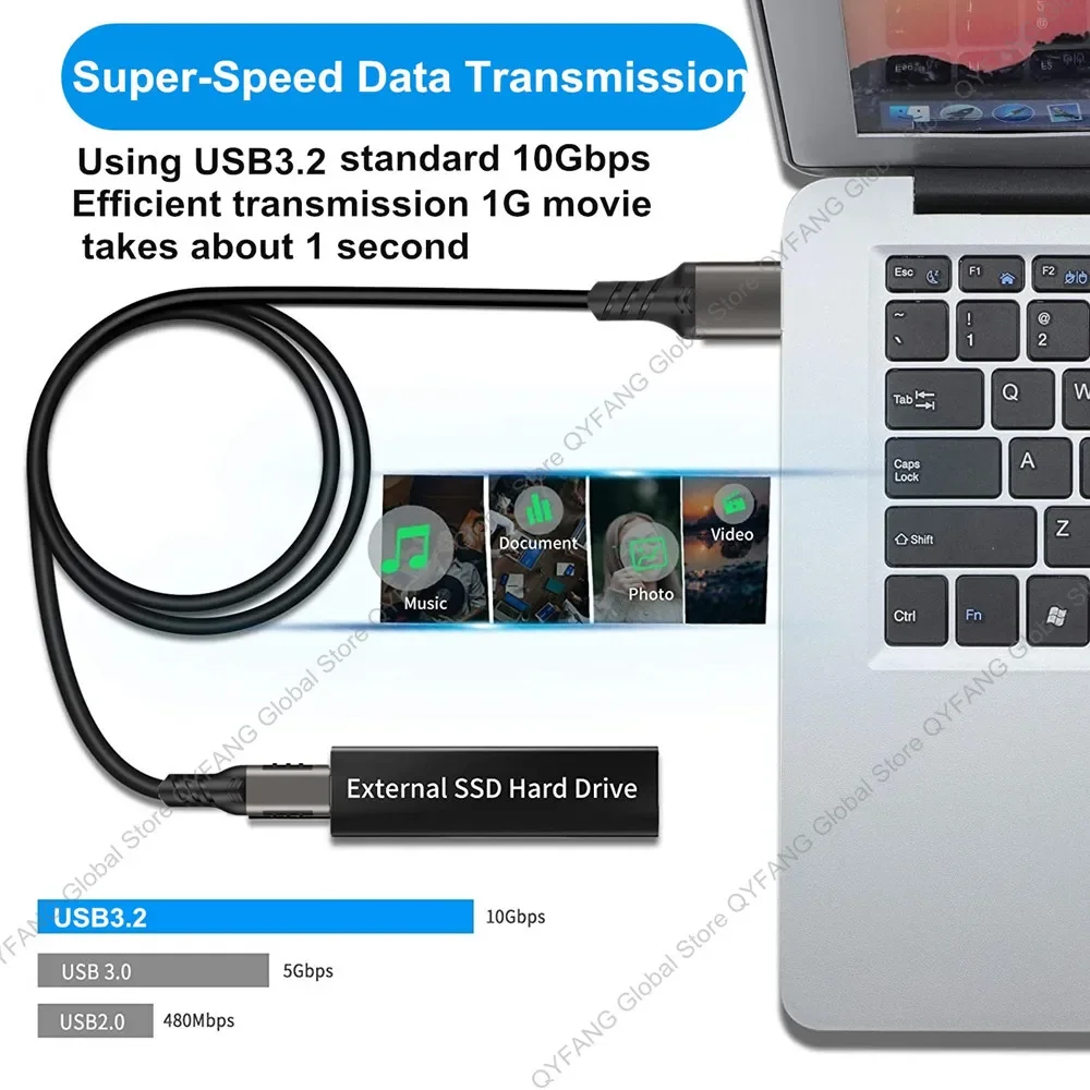 USB Type C Cable USB3.2 Gen2 10Gbps Cable Type A to USB C 3.2 Data SSD Hard Disk Cable 60W QC 3.0 Fast Charging For Galaxy Google Android Carplay