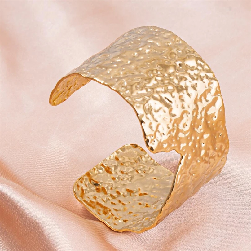 1Pc No Fade Textured Cuff Adjustable Aesthetic Bracelet For Women Stainless Steel Minimalist Hip Hop Wide Open Bangle Jewelry 6