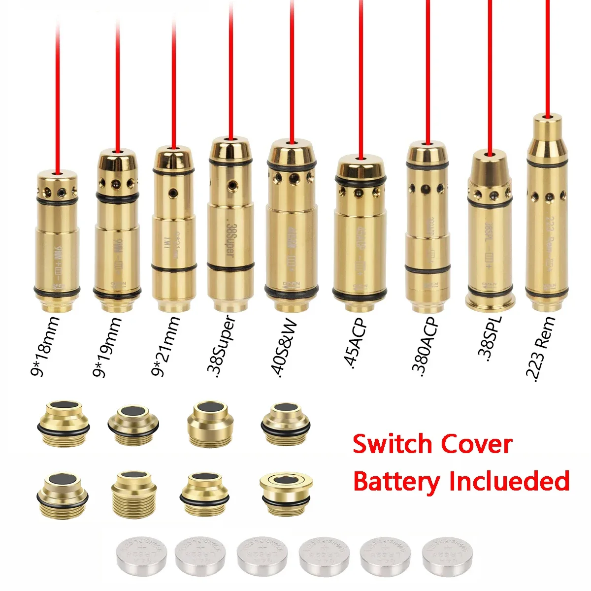 Dry Fire Laser Trainer 9mm/.40S&W/.38SPL/.223Rem Laser Trainer Cartridge Switch Cover Laser Training Bullet Breech Cover Tail Switch Accessories dry fire laser trainer laser sight red dot laser sight laser bore sight