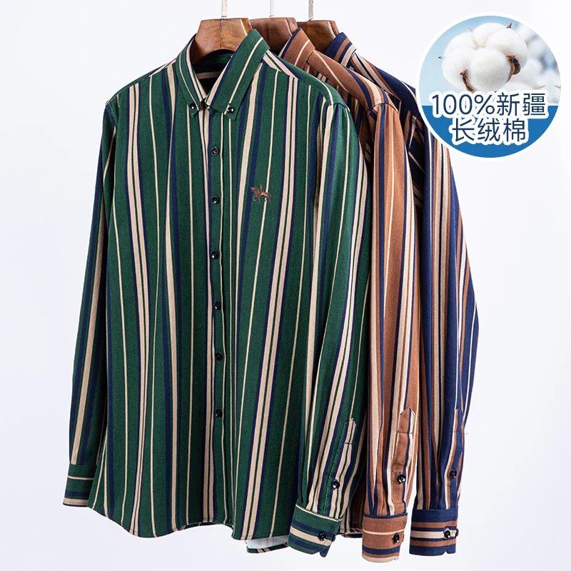 

Quality 100%Pure Cotton Men Long Sleeve Social Shirt for Oxford Shirt Men Plaid Striped Work Casual ShirtsMale Regular-Fit S-6XL
