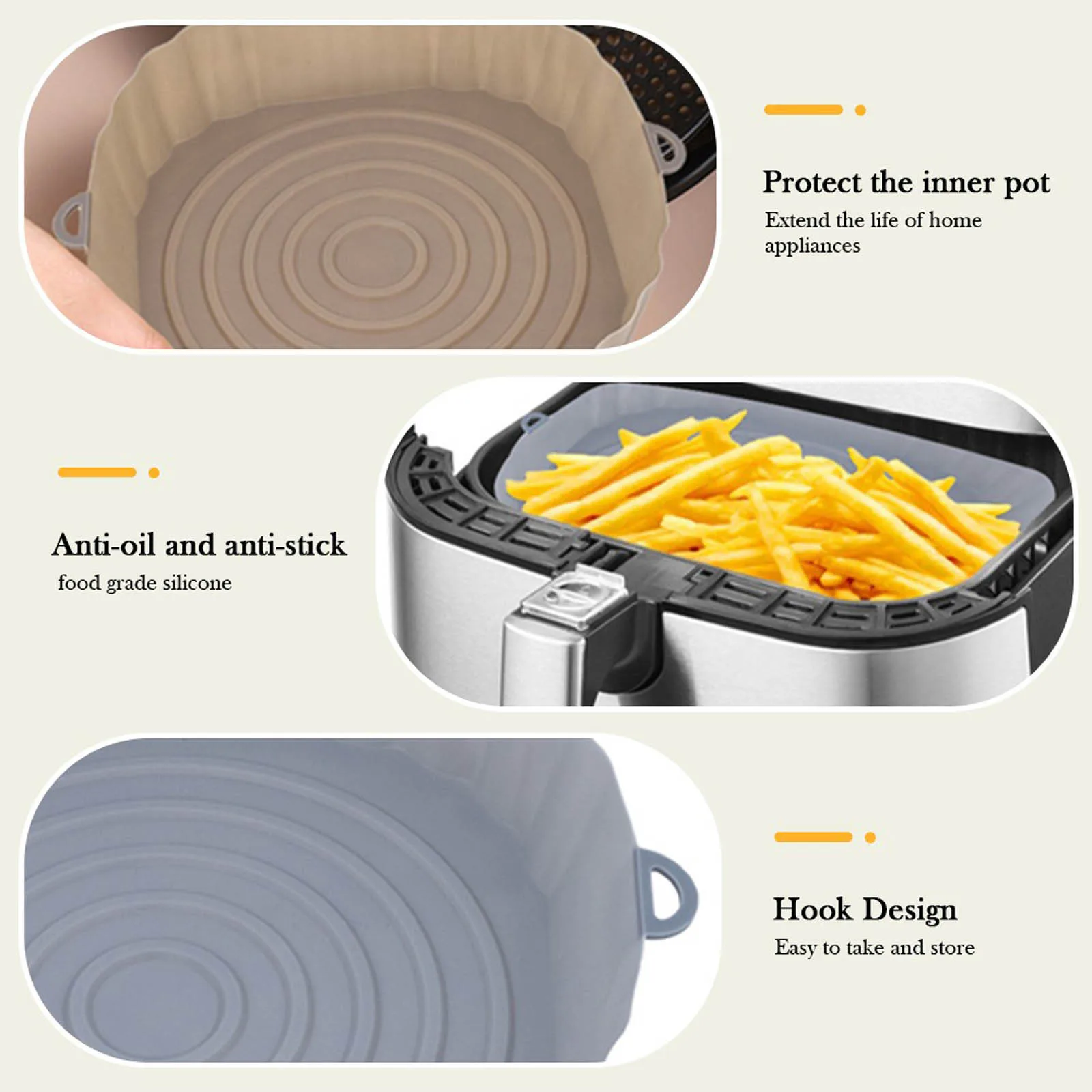 Air Fryer Silicone Basket and Tray Reusable Liners