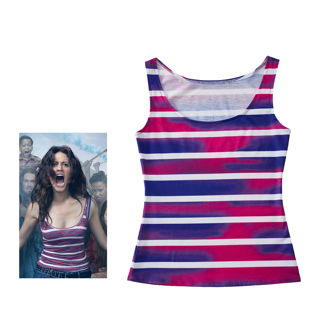 Shameless Fiona Gallagher Costume Cosplay Fiona Sexy A Righe Senza Maniche Gilet Tshirt Halloween Carnevale Canotta Vestito Causale