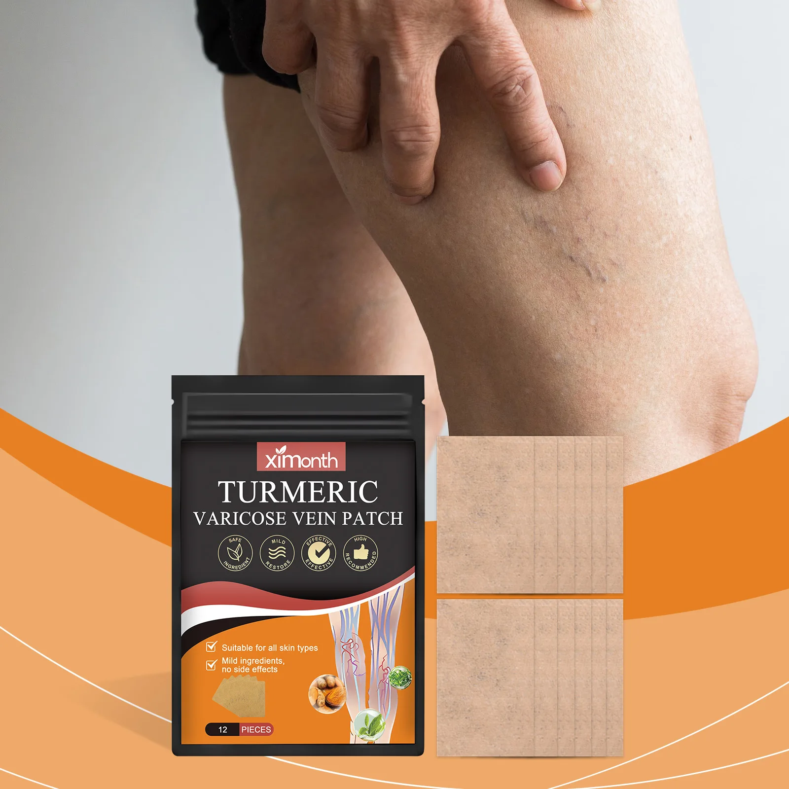 Varicose Veins Patch 12PCS/Bag Unisex Varicose Veins Treatment Patch Legs Sore Swelling Plaster Promote Metabolism Promote Smooth Blood Circulation