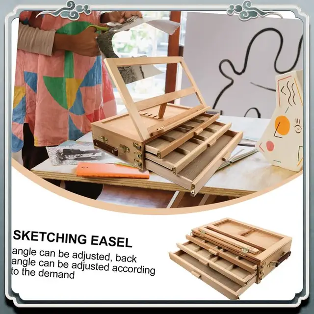 Premium Wood Desk Table Easel - Handcrafted Beechwood Desktop Easel & Wooden Art Tabletop Box For Drawing, Painting For Storage 3