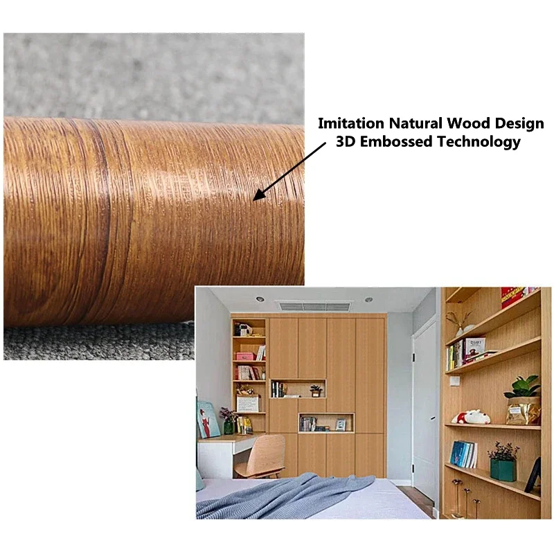 

Sticker Modern Furniture Decorative Emboss Imitation Wood Vinyl Wallpaper Waterproof Self Adhesive Door Cabinet Desktop