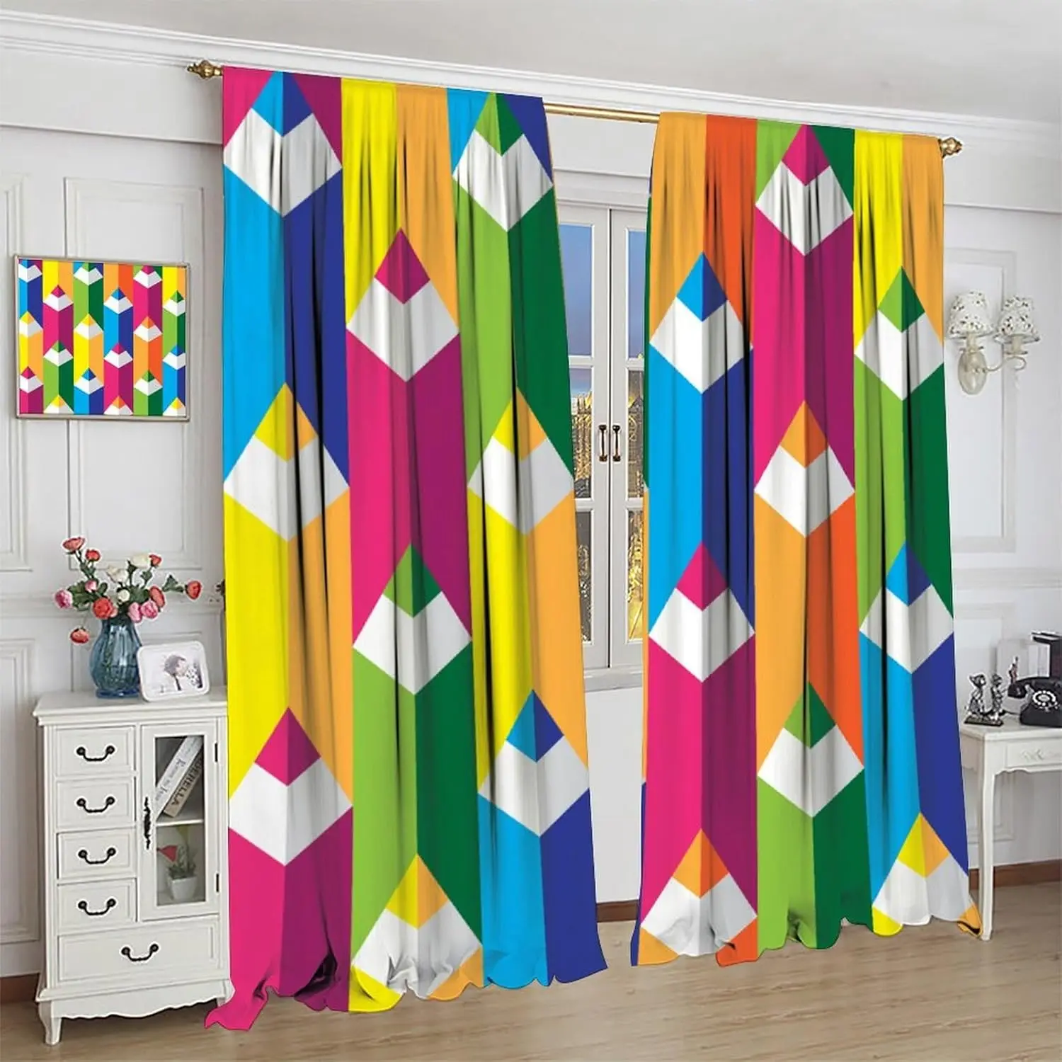 ม่านหน้าต่างลายสีสันสดใส, ปากกาลายน่ารัก ตกแต่งหน้าต่างลายสายรุ้งสำหรับห้องนอน กลับไปโรงเรียน เรียนรู้ ศึกษา ผ้าม่านหน้าต่าง 1