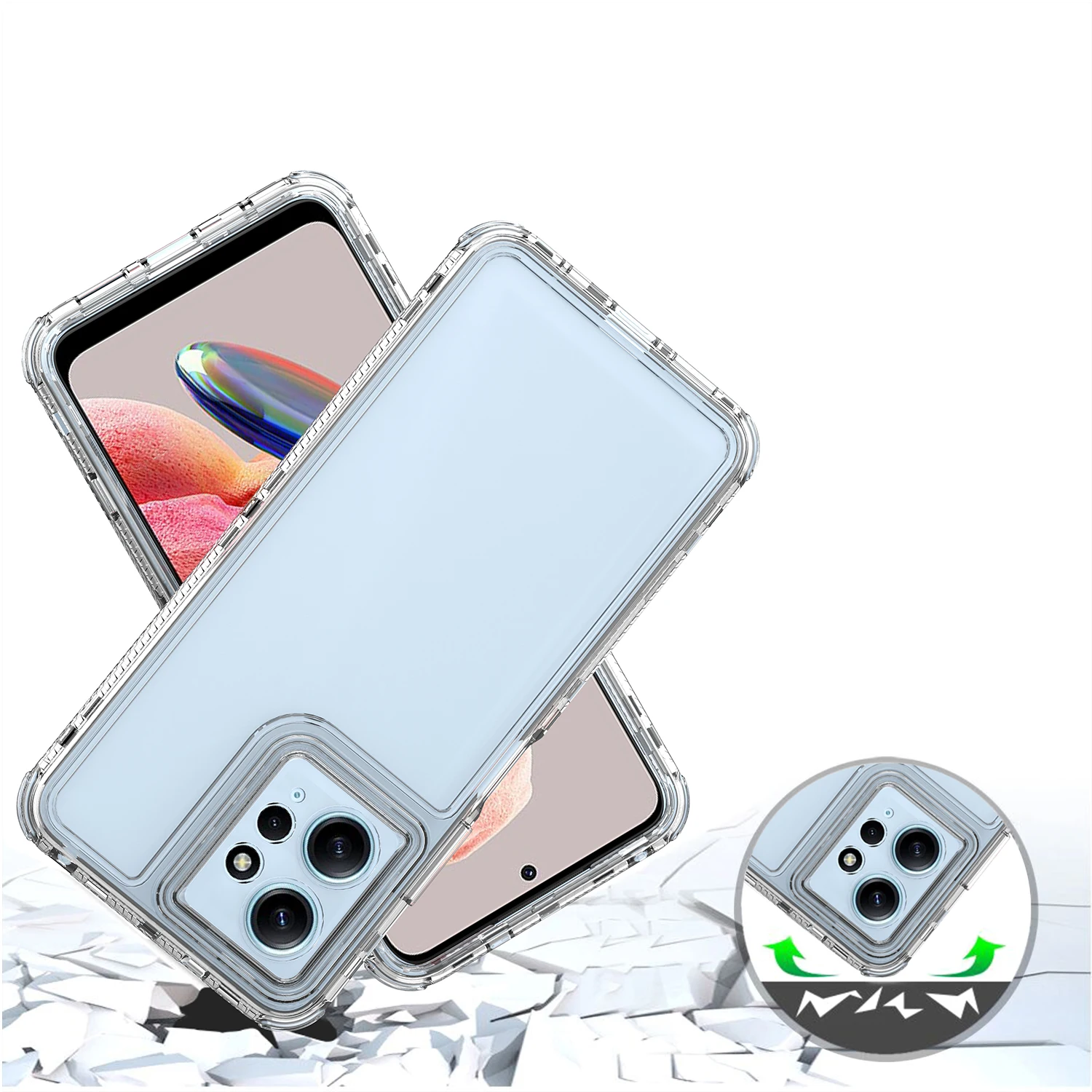 Rugged Armor Shockproof Phone Case with Transparent TPU Back Cover