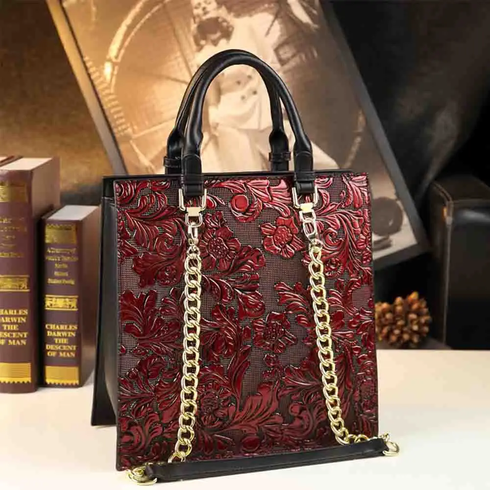 

Retro Chines National Women Vintage Pattern Shoulder Bag Chains Crossbody Mini Tote Floral Pirnt Ladies Wedding Party Bag 2023