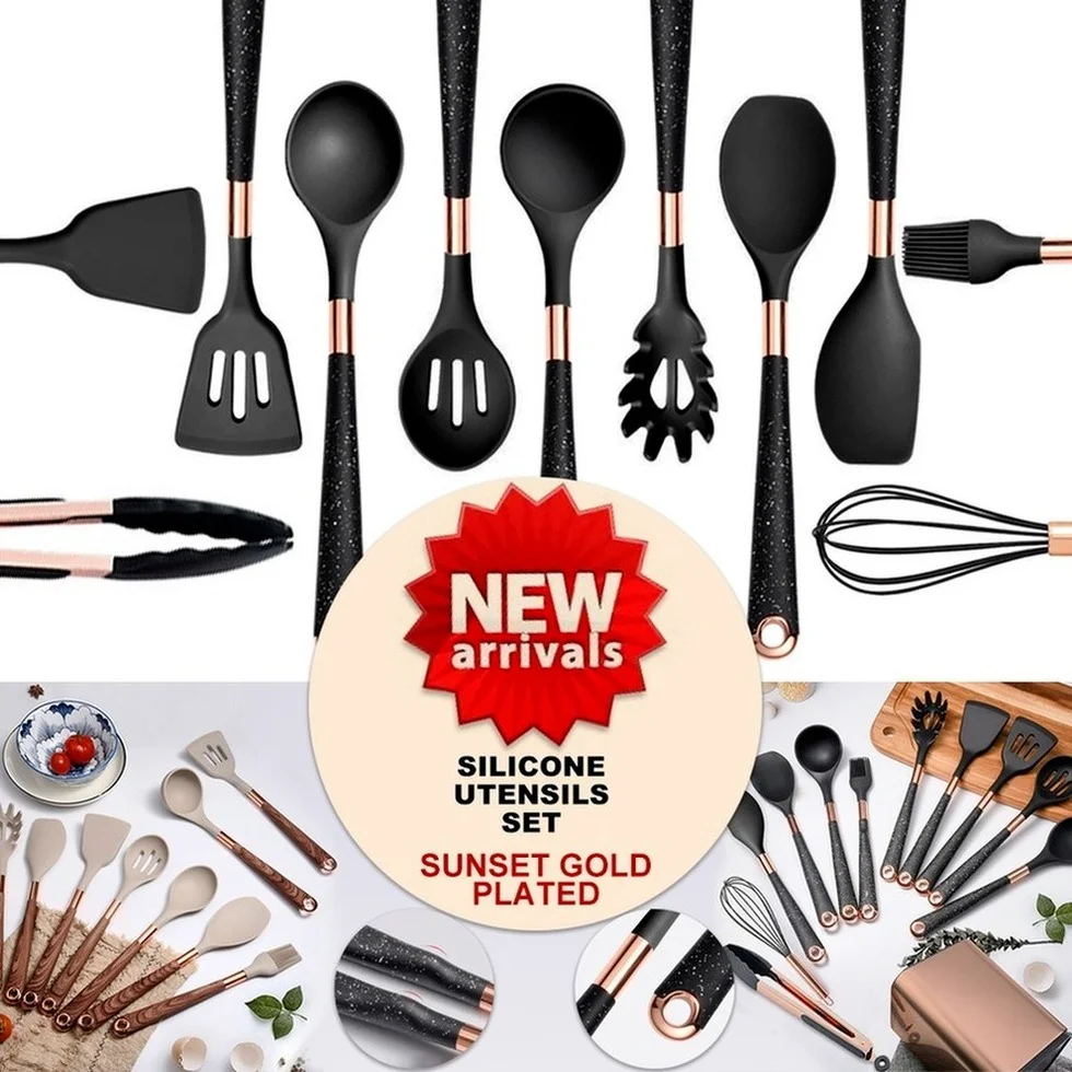 Silicone Cooking Utensil Turner Soup Spoon Spatula Scoop 1 Pack with Rose Gold Plated Handle Kitchenware Nonstick Kitchen Accessories kitchen utensils