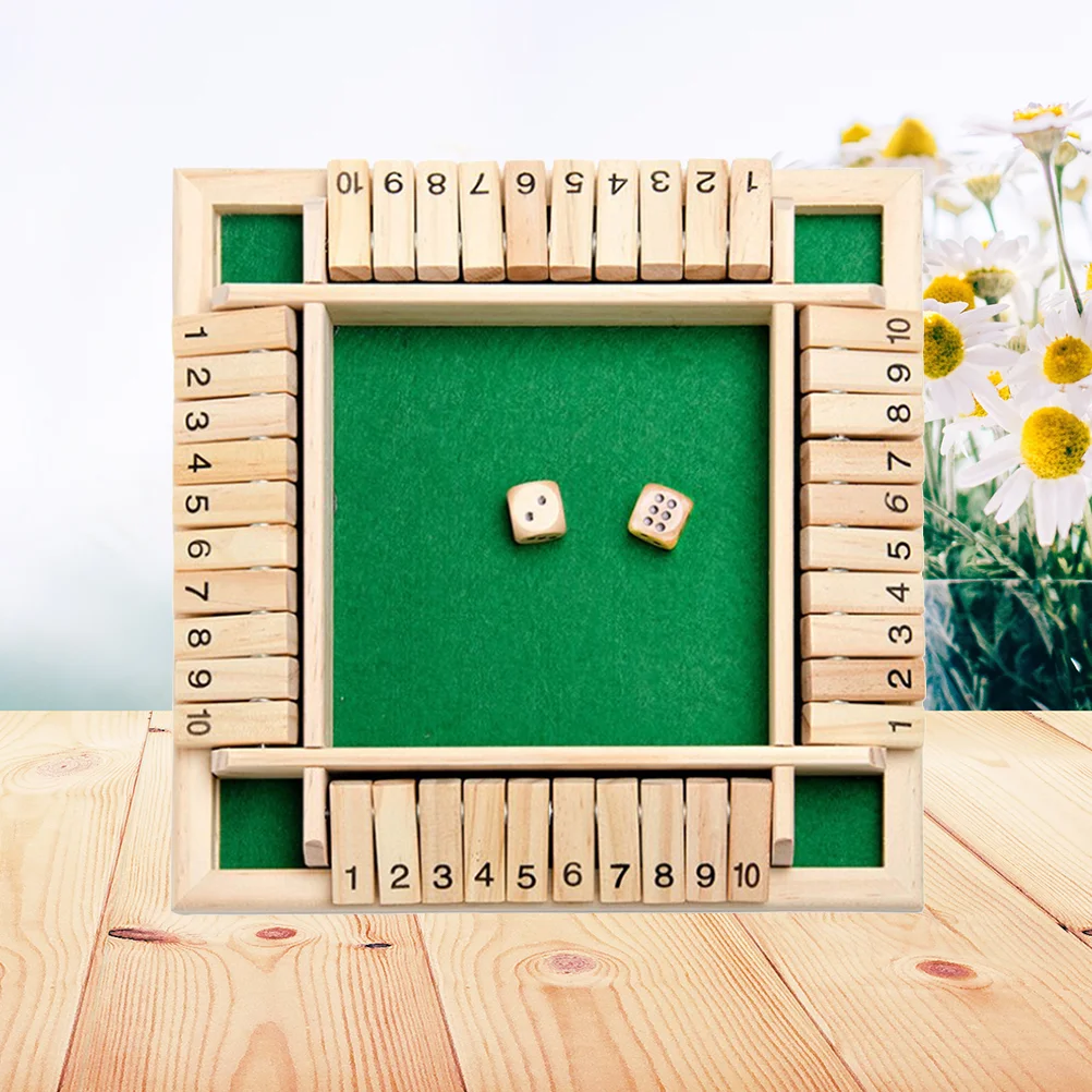 

Wooden Shut The Box Game Four-Sided Flop Games Parent-Child Board Game Flip 10 Numbers Tabletop Games Educational Toys
