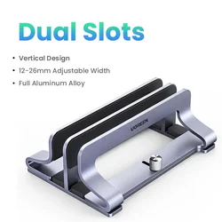Aluminum Foldable Vertical Laptop & Tablet Stand Holder by UGREEN (Metal Dual Slots)