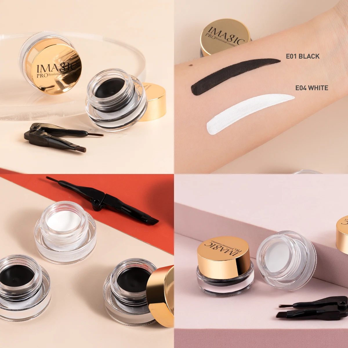 IMAGIC 2-Color Eyeliner Gel With Brush Long Lasting Waterproof Quick Dry Black Matte Natural Professional Easy Wear Korea Makeup