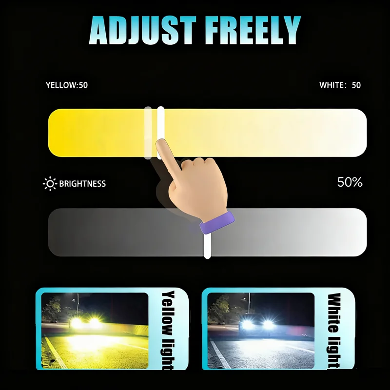 H7 LED 헤드라이트 모바일 앱 제어 네 개의 구리 튜브 3000K/4300K/6500K 스마트 LED 칩 고출력 H4 H7 9005 9006 자동차 액세서리