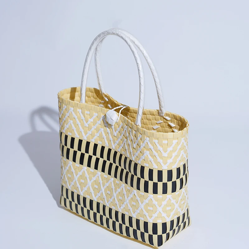 JNMC Women's Splicing Contrasting Buckle Vegetable Basket Shopping Bag