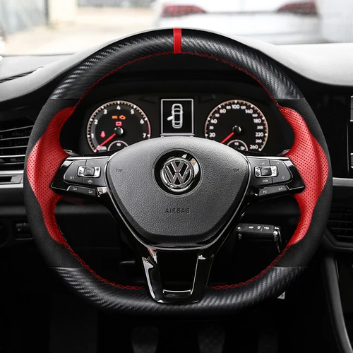 Non-slip Black Leather Car Steering Wheel Cover For Volkswagen GLI GTI