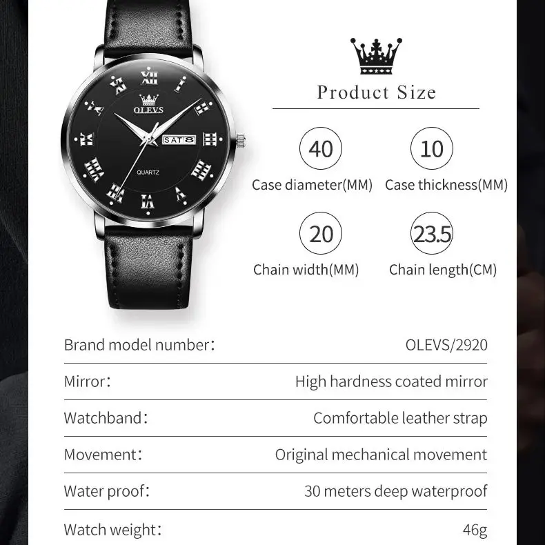 OLEVS 2920 ساعة رجالية موضة الأعمال مقياس روماني م...