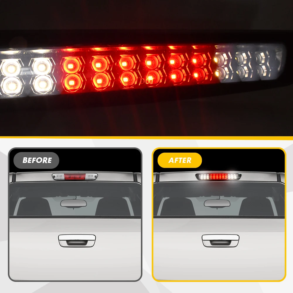 Ricambio Luci Dodge Ram Terza Luce Stop LED Doppia Fila Per Dodge Ram 1500/ 2500/3500 2002-2009 - Lenti Fumé, Telaio Nero Terza Luce Stop Dodge Ram