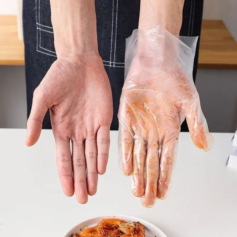 120/40PCS Disposable Gloves Plastic Transparent TPE Gloves Food Grade Kitchenware for Restaurant Fried Chicken BBQ Tableware