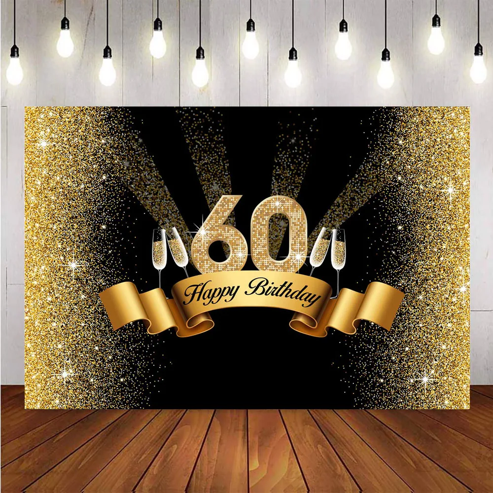 0th Birthday Backdrop Golden Black Champagne Happy 60 Birthday Background  Vinyl 60th Party Banner Supplies Sixty Backdrops Prop - Backgrounds -  AliExpress