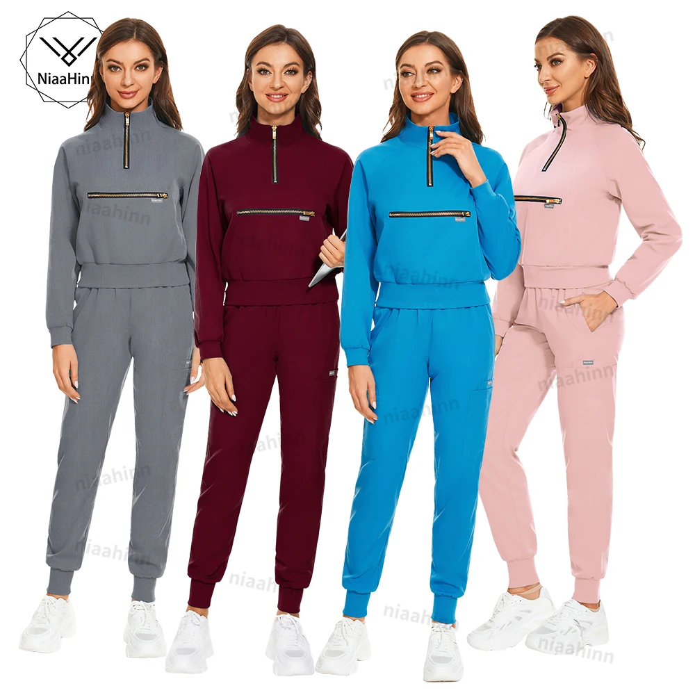 

Fashionable Work Clothes Medical Scrub Top and Jogging Pants Two-piece Set Dental Clinic Pet Hospital Wear Nurse Uniforms Womens