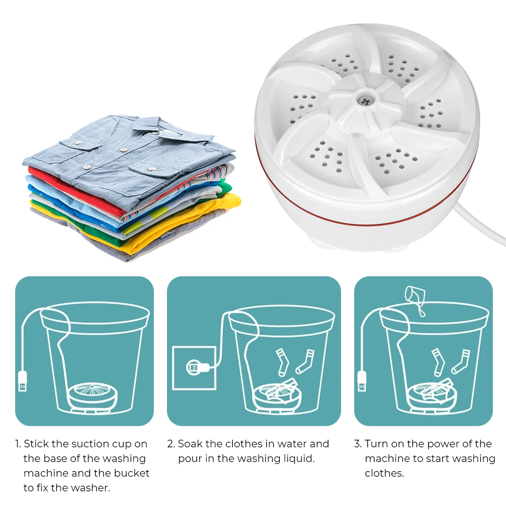 Washing Machine Portable for Travel Home Business Trip USB Wash Dishes Rotating Turbine Multifunction Mini Ultrasonic Washer Duster Cloth