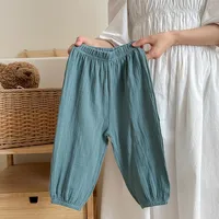 Pantalons simples pour enfants, couleur unie, vêtements d'été, fins, amples, Anti-moustiques, bouffants pour bébés filles, pantalons décontractés 3