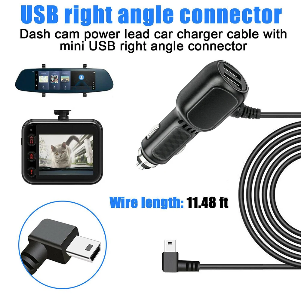 

1 PCS Dash Cam Car Charger USB Cable 11.5ft Power Cord Supply For DVR Camera GPS Blue LED Light High Safety Standard