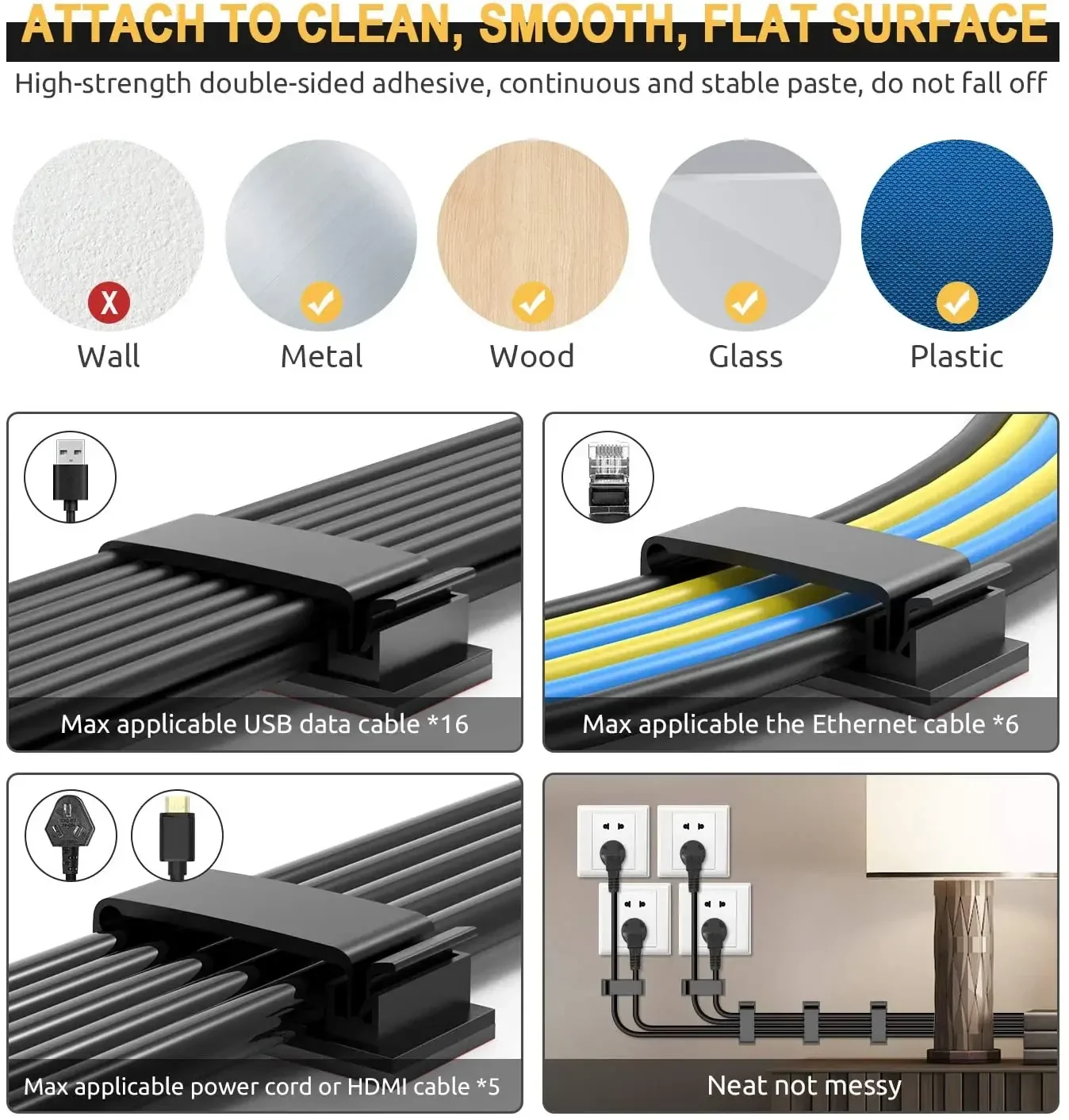 Self-Adhesive Cable Clips Organizer for Home, Office, and Car