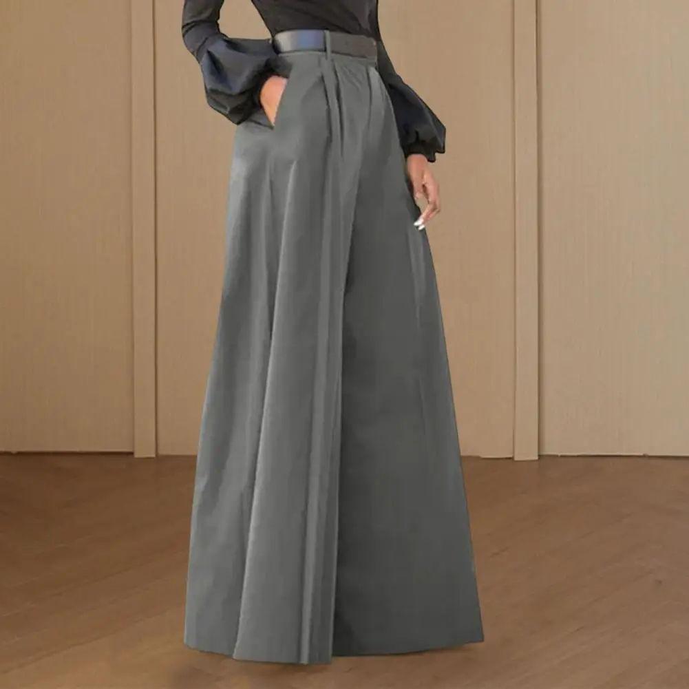 

Женские однотонные широкие брюки с высокой талией, расклешенные брюки с карманами, Элегантные повседневные длинные брюки для работы