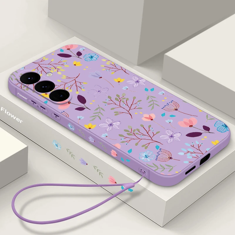 thumbnail image 1 of Funda de lujo con cordón y estampado de flores para Samsung Galaxy, cubierta de silicona Ultra, A55, A54, 5G, A35, A25, A15, A14, A34, A52, S21 FE, S22, S23, S24, 1 of 4