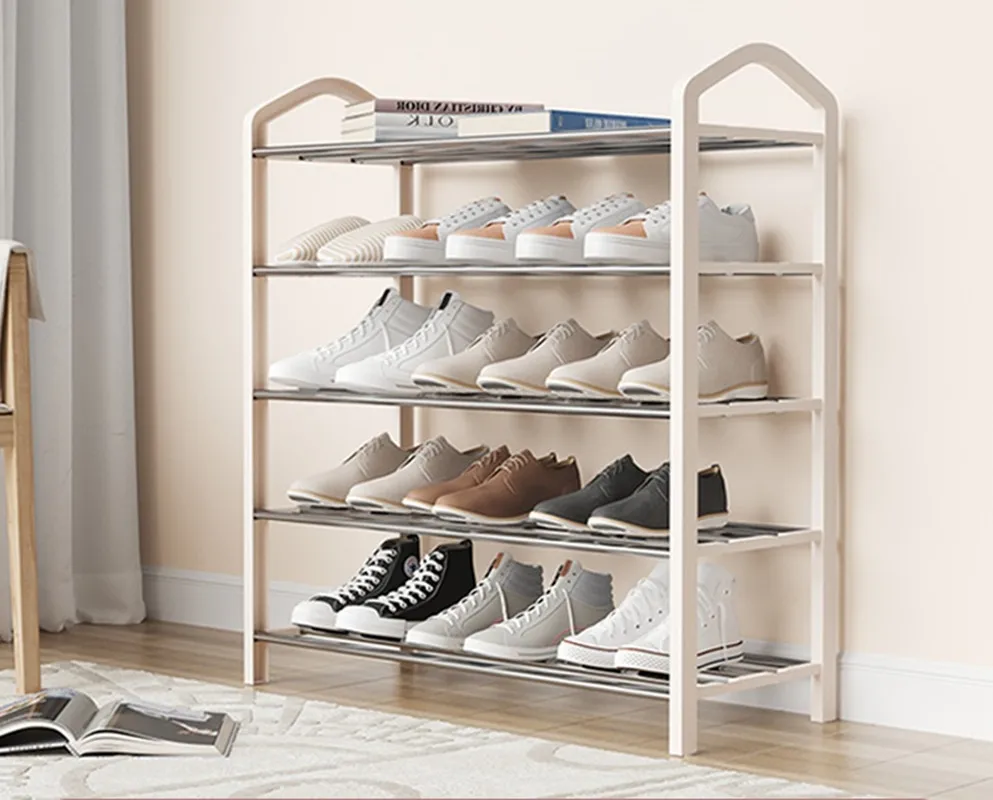 Meuble à Chaussures 2 Niveaux LAYVL HOME - Rangement Gain De Place En Métal Et Bambou Pour Entrée - 2