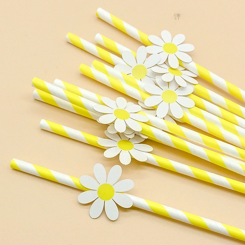 

20Pcs Sweet Daisy Flower Disposable Paper Straws Bar Drinking Straws Birthday Baby Shower Wedding Party Supply Decorations