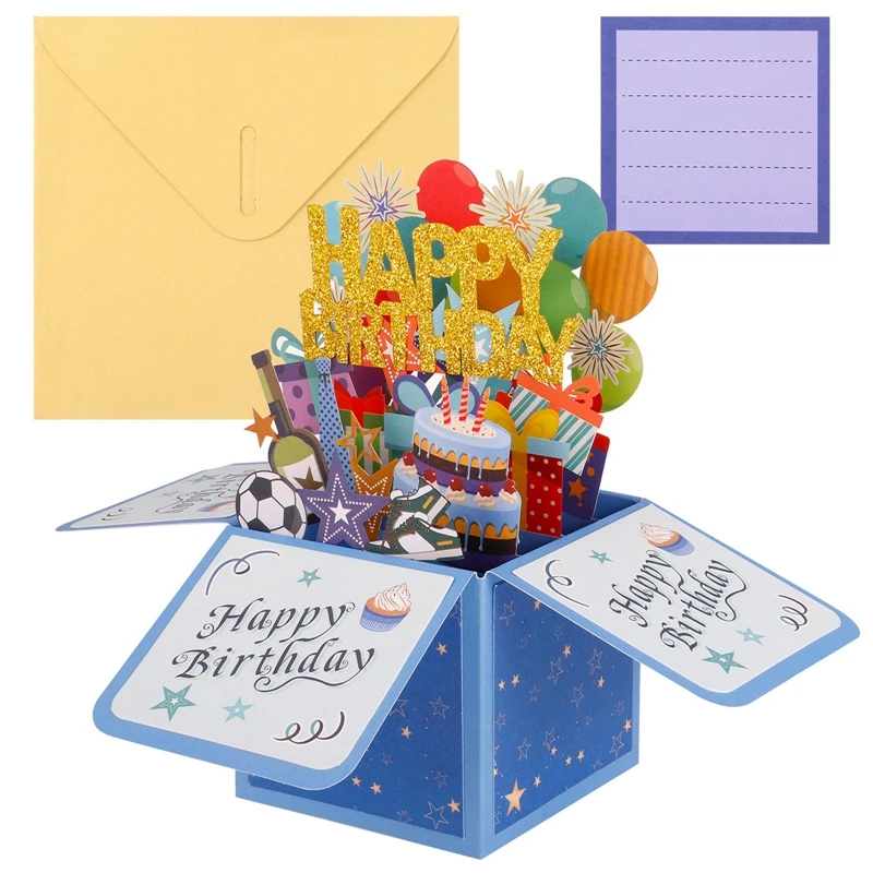 Happy Birthday Card with Note Card and Envelope 3D Birthday Happy Pop up Greeting Cards for Women Men
