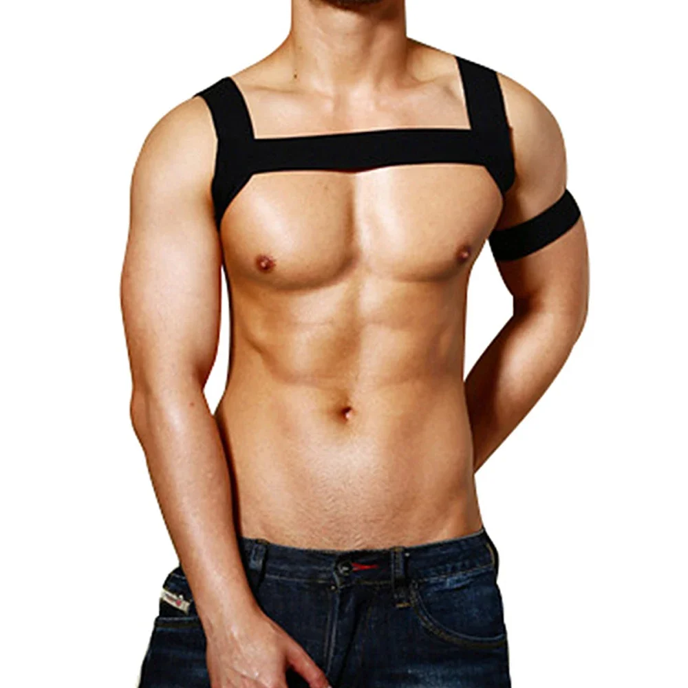 Men Sexy Neck Elastic Straps Body Muscle Chest Harness Club Belt Elastic Shoulder