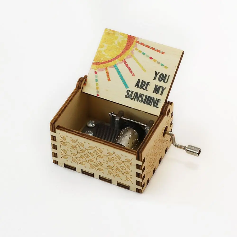 Valentine's Day Hand Crank Wooden Music Box Fashion Classical Carved Musical Box Gift Crafts Home Decoration