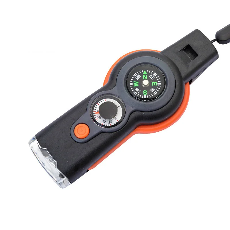 7-in-1 Survival Whistle with LED Light Thermometer for Hiking Camping